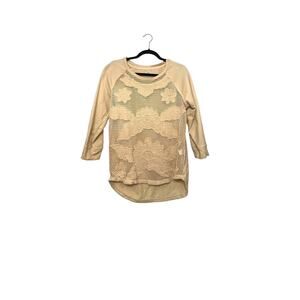Cream Lucky Lotus by Lucky Brand Y2K Floral Crochet Crewneck Top